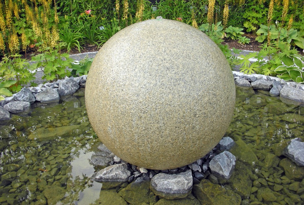 bubbler ball rock stone granite water feature flowers plants walkway Landscaping MD LLC Vancouver Washington